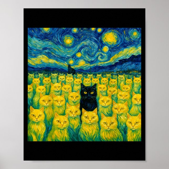 Póster Cat Starry Night Van Gogh Cat For Cat Lover  (Frente)