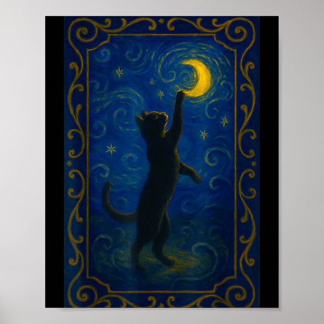 Póster Cat Starry Night Van Gogh Cat Funny Cat Lover Mom  (Frente)