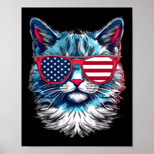 Póster Cat Sungles Bandera Estadounidense 4 De Julio Gato