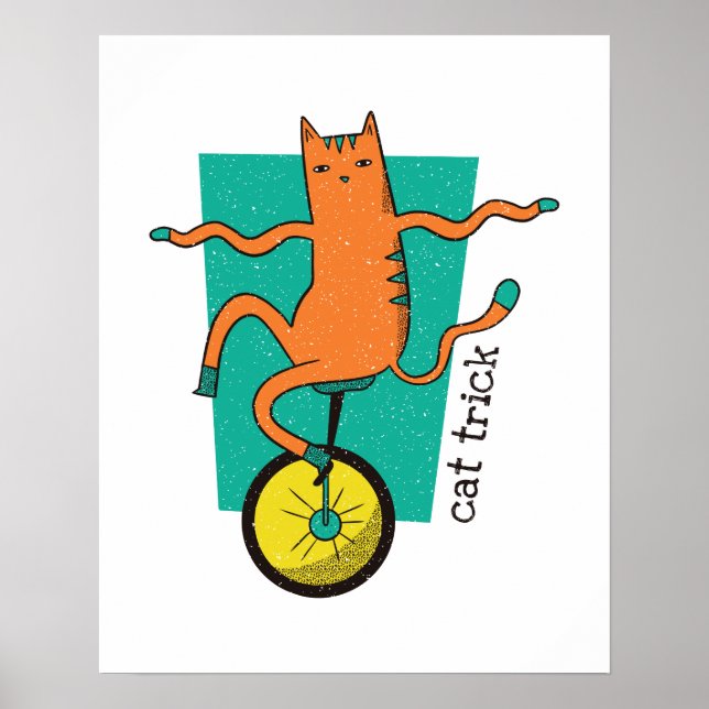 Póster Cat Trick Funny Tabby Cat Riding a Unicycle (Frente)