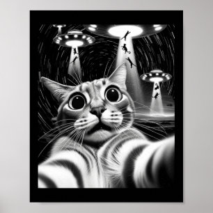 Póster Cat Ufo Invasion _ Gracioso Cat Meme Retro Alien C