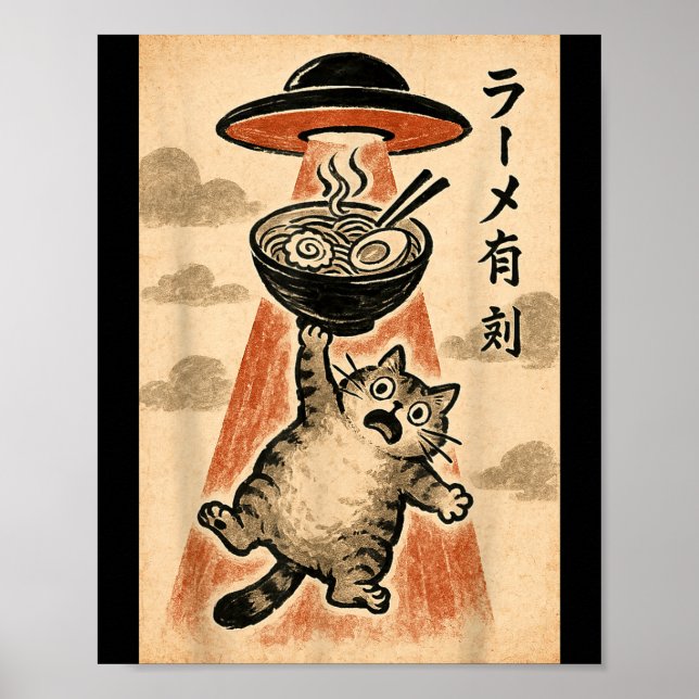 Póster Cat Ufo Ramen Funny Japanese Anime Men Women Teen  (Frente)