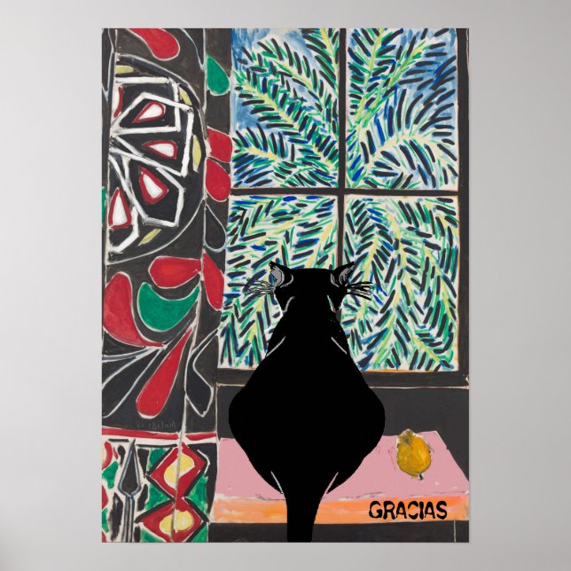 Póster Cat Under Window, Gracias, editar texto (Frente)