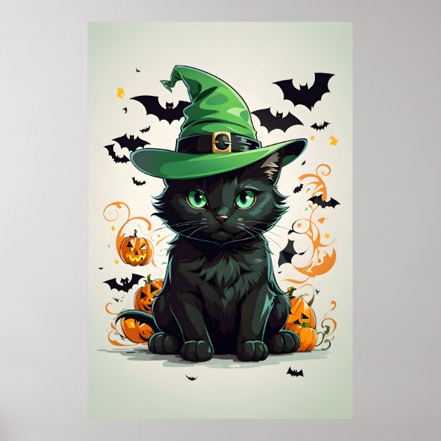 Póster Cat viste Gorras de Halloween (Frente)