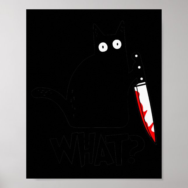 Póster Cat What_ Funny Black Cat Murderous Cat With Knife (Frente)