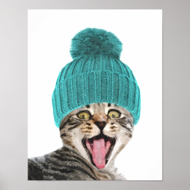 Póster Cat with cap cute animal portrait (Frente)
