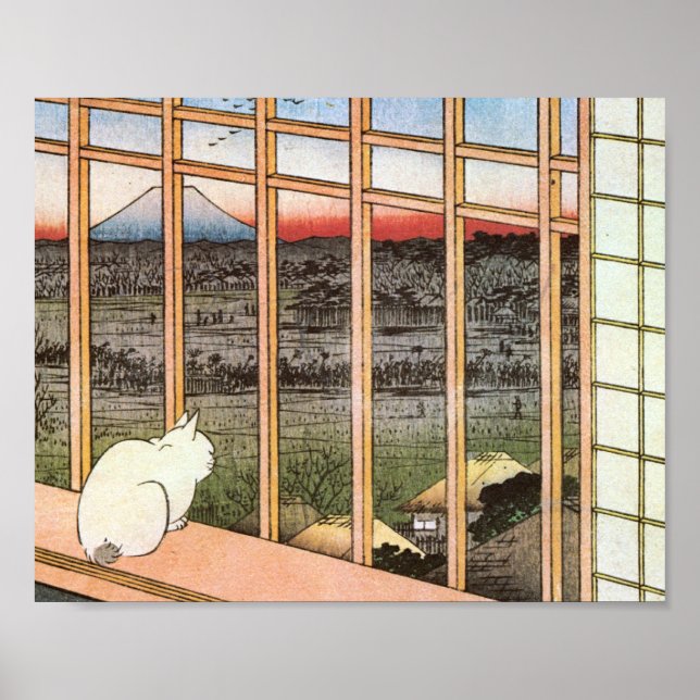 Póster Cat y Monte Fuji, Hiroshige (Frente)