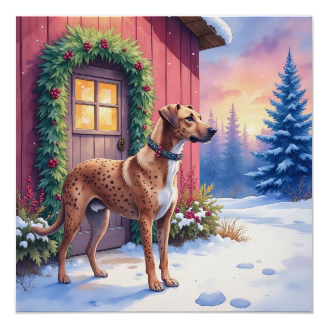 Póster Catahoula Leopard Dog Rustic Barn Christmas Art (Anverso)