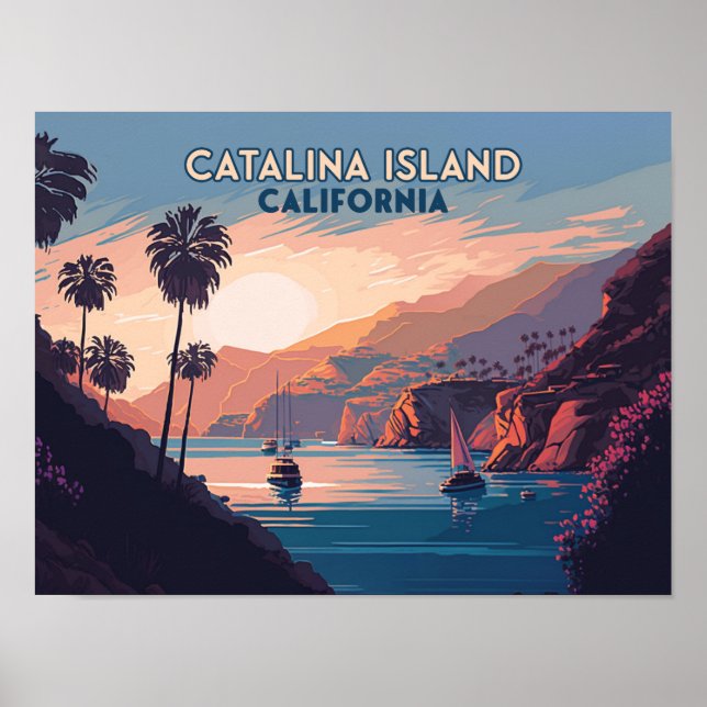 Póster Catalina Island California Boats Sunset Retro (Frente)