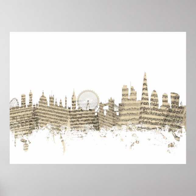 Póster Catálogo de música Skyline de Londres Inglaterra (Frente)