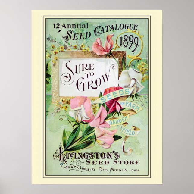 Póster Catálogo de semillas de flores de jardinería de ép (Frente)