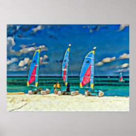 Póster Catamarán colorido de la playa tropical de las lan