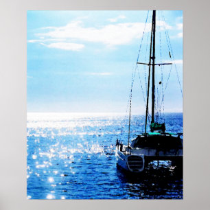 Póster Catamarán en las aguas hermosas de Dominica