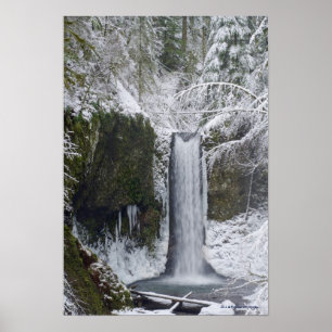 Póster Catarata borrosa rodeada por un bosque de nieve