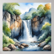 Catarata pintada con acuarela