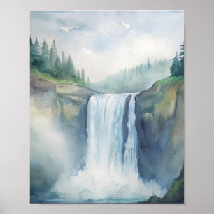 Póster Cataratas de Snoqualmie, pintura de acuarela de WA