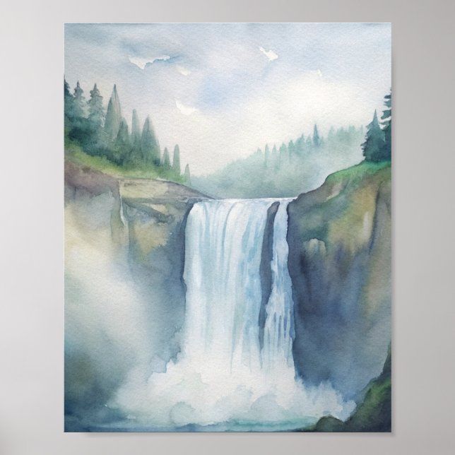 Póster Cataratas de Snoqualmie, pintura de acuarela de WA (Frente)