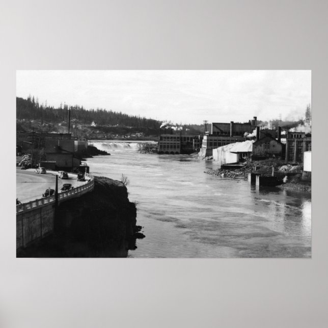 Póster Cataratas de Willamette y la ciudad de Oregon (Frente)