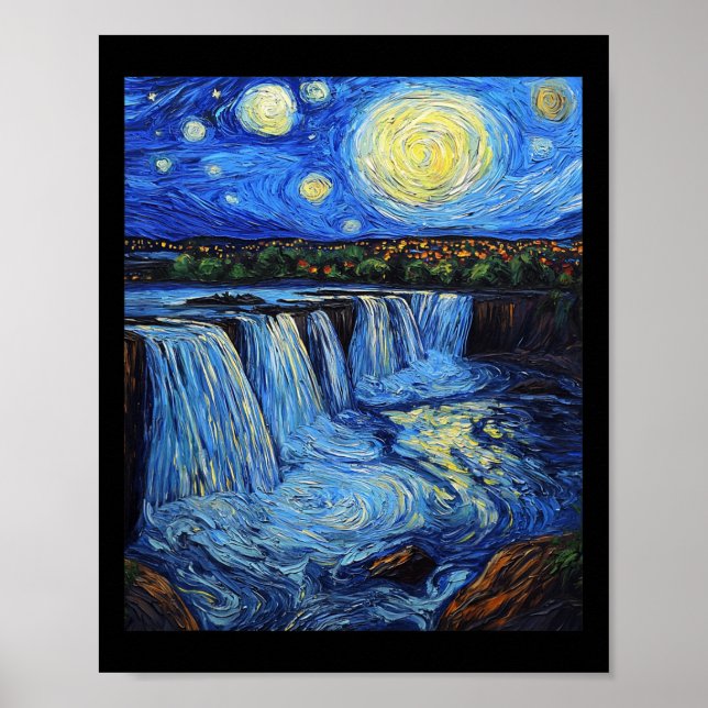 Póster Cataratas del Niágara - Estilo Van Gogh - Noche es (Frente)