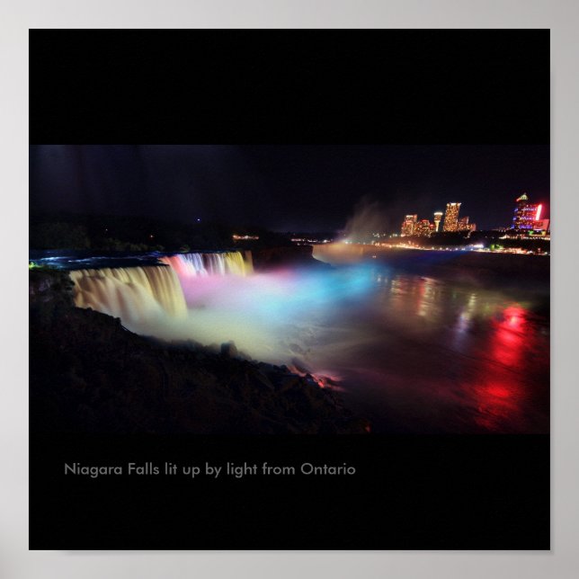 Póster Cataratas del Niágara iluminadas por la luz de Ont (Frente)