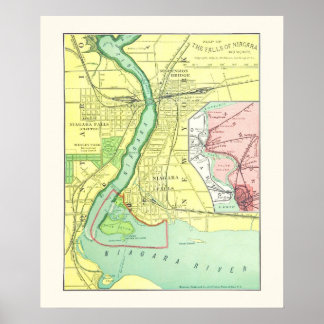 Póster Cataratas del Niágara y Mapa de cosecha de 1885