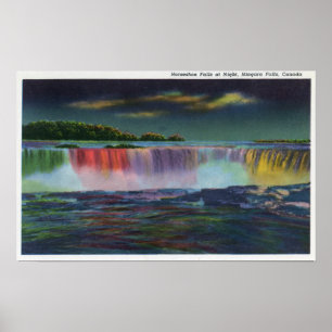 Póster Cataratas estadounidenses iluminadas de noche dura