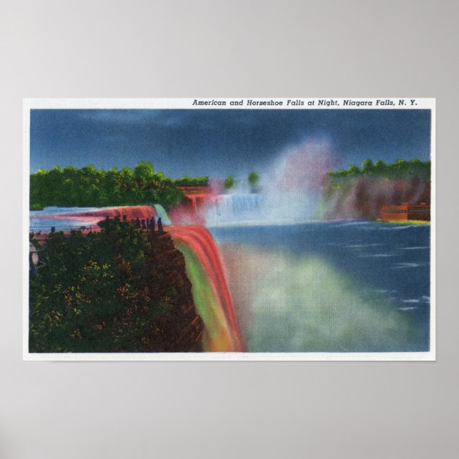 Póster Cataratas estadounidenses y herraduras iluminadas (Frente)