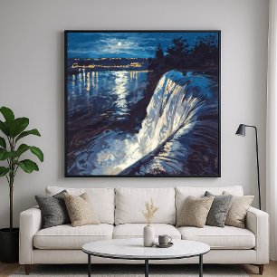 Póster Cataratas nocturnas - Painterly Nature Ilustracion