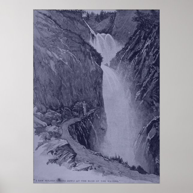 Póster Cataratas Reichenbach - Sidney Paget - Tinta Azul (Frente)