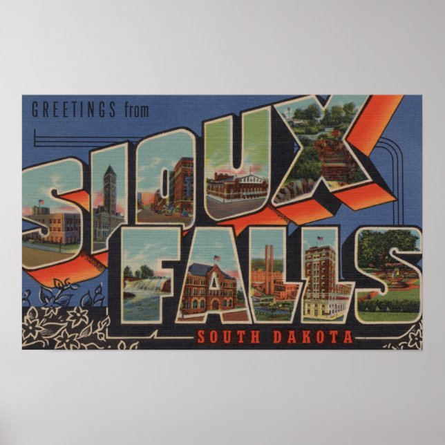 Póster Cataratas Sioux, Dakota del Sur - Escenas de letra (Frente)