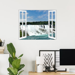 Póster Cataratas Trompe l'oeil Vista de ventana falsa