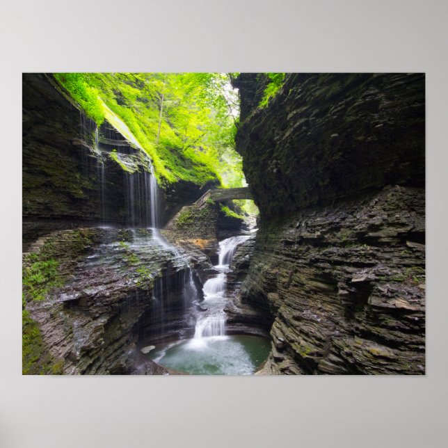 Póster Cataratas y cascada de arcoiris, Watkins Glen, Nue (Frente)
