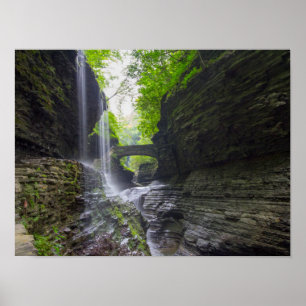 Póster Cataratas y cascada de arcoiris, Watkins Glen, Nue