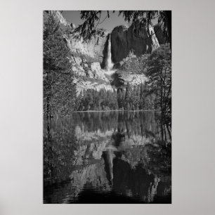 Póster Cataratas Yosemite Reflejo blanco y negro