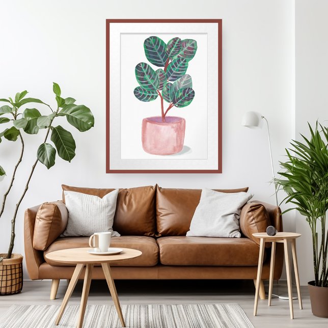 Póster Catathea Potant Prayer Plant Watercolor Art (Cathathea Potted Prayer Plant Watercolor Art Poster Wall Art)