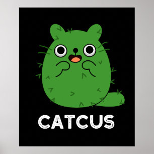 Póster Catcus Funny Cat Cactus Pun Dark BG
