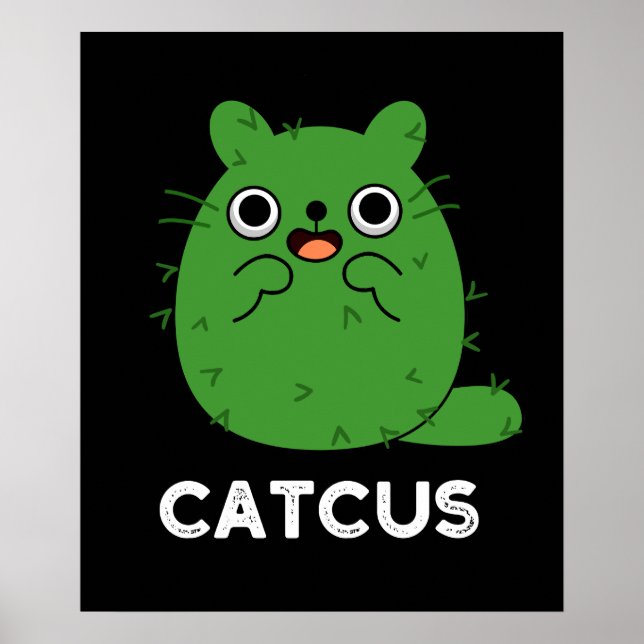 Póster Catcus Funny Cat Cactus Pun Dark BG (Frente)