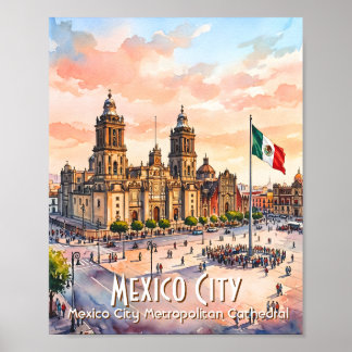 Póster Catedral Católica de la Ciudad de México Acuarela 