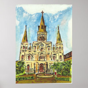 Póster Catedral, cuadrado de Jackson, New Orleans