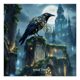 Póster Catedral de Cuervo Fantasía Cute de Relojería