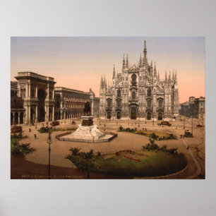 Póster Catedral de Milán y Piazza, Lombardía, Italia