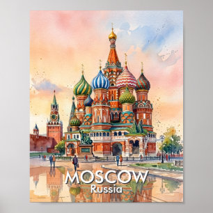Póster Catedral de Moscú Rusia Acuarela Viajes Personaliz