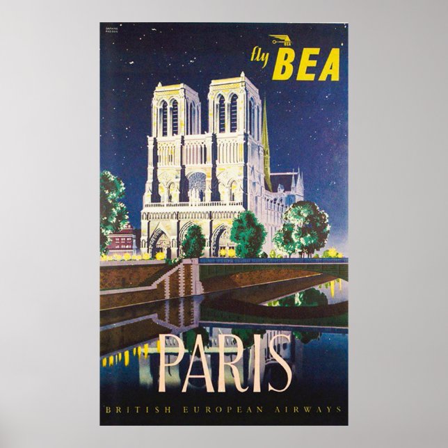 Póster Catedral de Notre Dame BEA Londres Viaje (Frente)