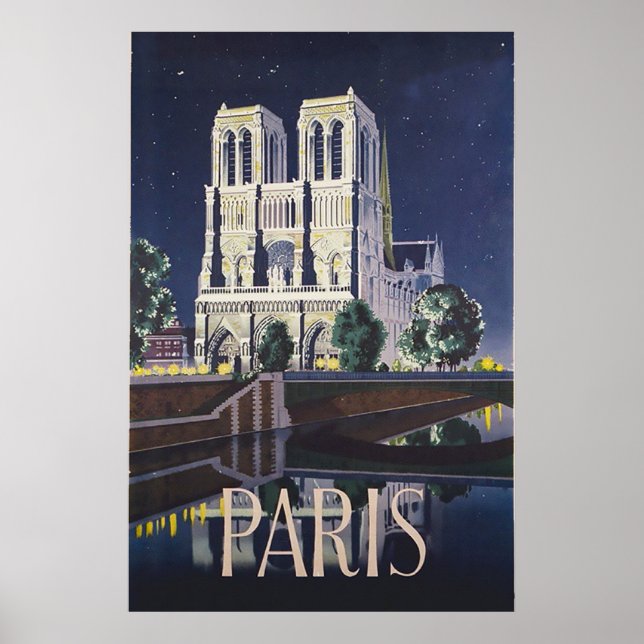 Póster Catedral de Notre Dame París Francia Viaje de époc (Frente)