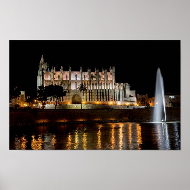 Póster Catedral de Palma de Mallorca de noche - España (Frente)