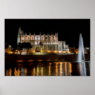 Póster Catedral de Palma de Mallorca de noche - España