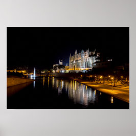 Póster Catedral de Palma de Mallorca de noche - España