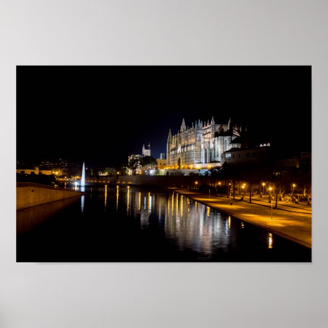 Póster Catedral de Palma de Mallorca de noche - España (Frente)