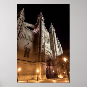 Póster Catedral de Palma de Mallorca por la noche - Españ