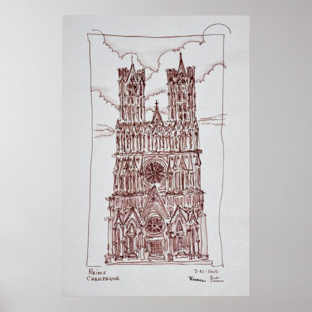 Póster Catedral de Reims | Región de Champaña, Francia (Frente)